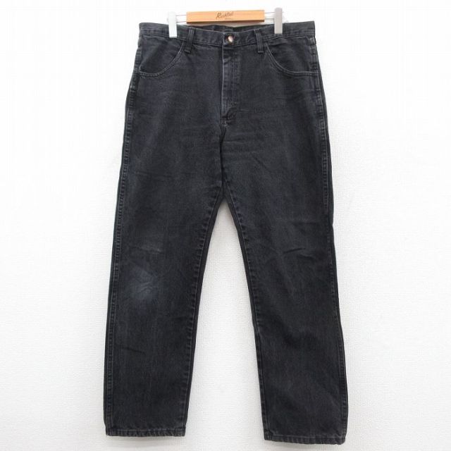 W35★古着 ラスラー ジーンズ メンズ コットン 黒 ブラック デニム 25sep30 中古 ボトムス ジーパン Gパン ロング パンツ