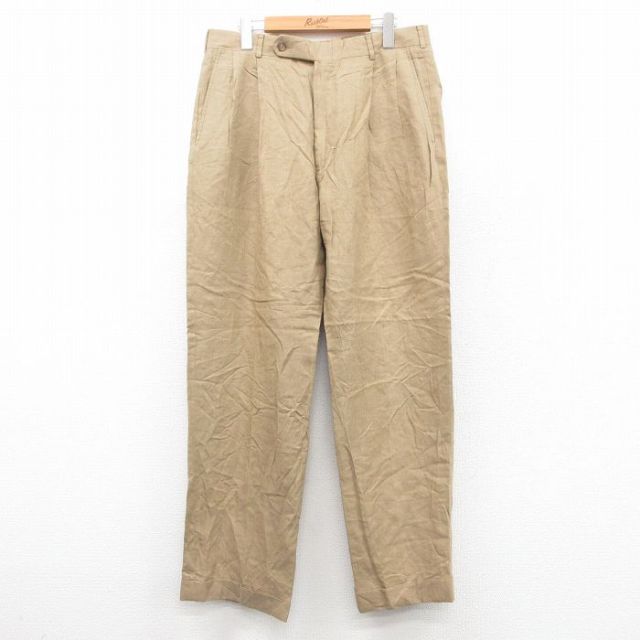 W34★古着 ブルックスブラザーズ BROOKS BROTHERS ブランド スラックス パンツ メンズ 90年代 90s リネン USA製 タロン ベージュ カーキ 【spe】 25sep30 中古 ボトムス ロング