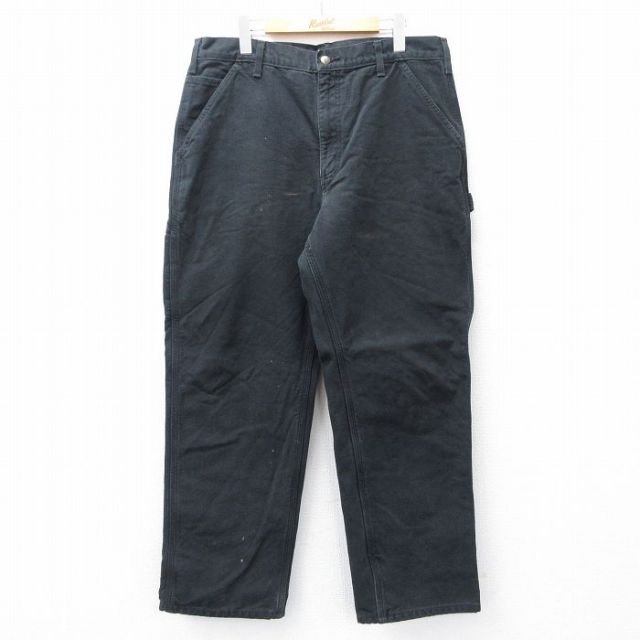 W36★古着 カーハート Carhartt ペインター パンツ メンズ ダック地 コットン 黒 ブラック 内側フランネル 【spe】 25oct01 中古 ボトムス ロング