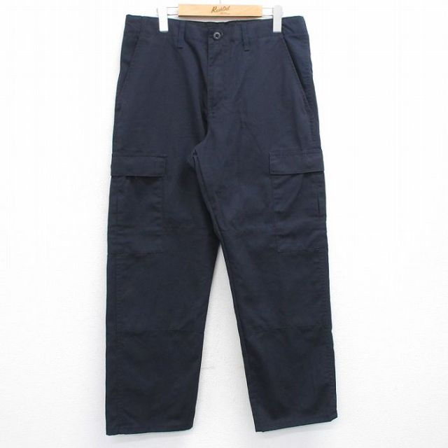 W34★古着 カーゴ パンツ メンズ 濃紺 ネイビー 25oct02 中古 ボトムス ロング