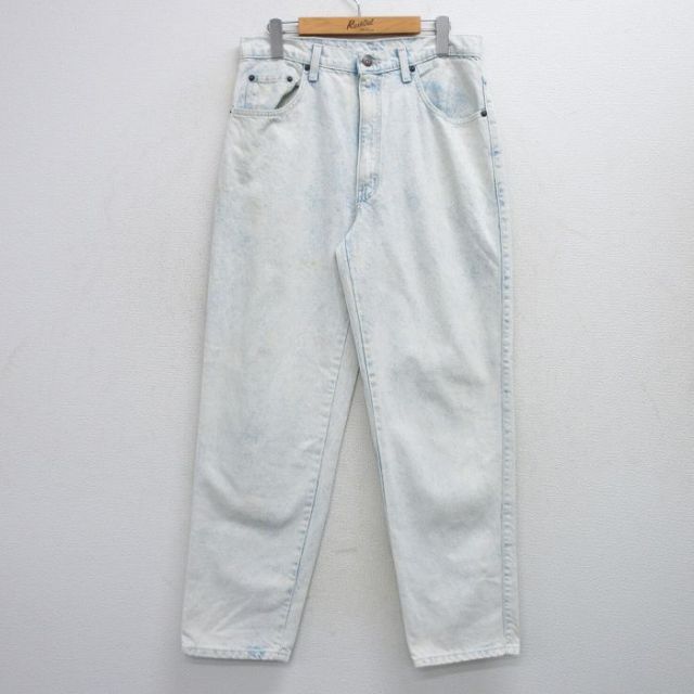 【50%OFF】W32★古着 ジーンズ メンズ 90年代 90s ケミカルウォッシュ テーパード コットン USA製 薄紺 ネイビー デニム 25oct02 中古 ボトムス ジーパン Gパン ロング パンツ