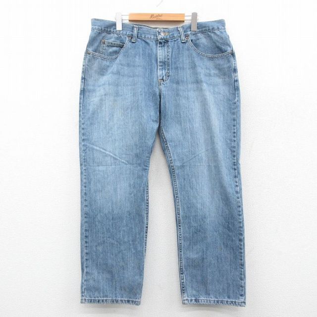 W38★古着 リー Lee ジーンズ メンズ ヒゲ コットン 紺 ネイビー デニム 25oct02 中古 ボトムス ジーパン Gパン ロング パンツ