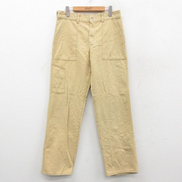 W32★古着 ベイカー パンツ メンズ 80年代 80s ダック地 ベージュ カーキ 【spe】 25oct02 中古 ボトムス ロング