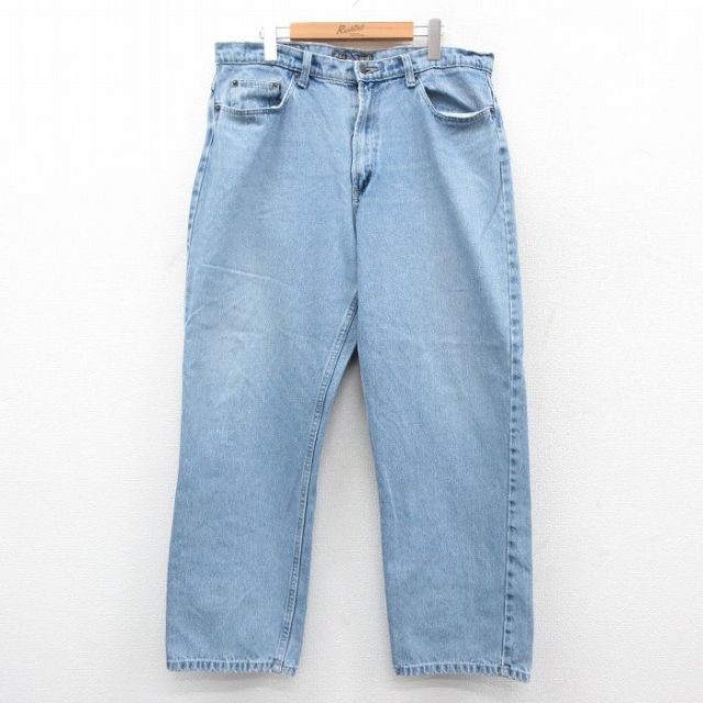 W36★古着 ジーンズ メンズ コットン 紺 ネイビー デニム 25oct03 中古 ボトムス ジーパン Gパン ロング パンツ