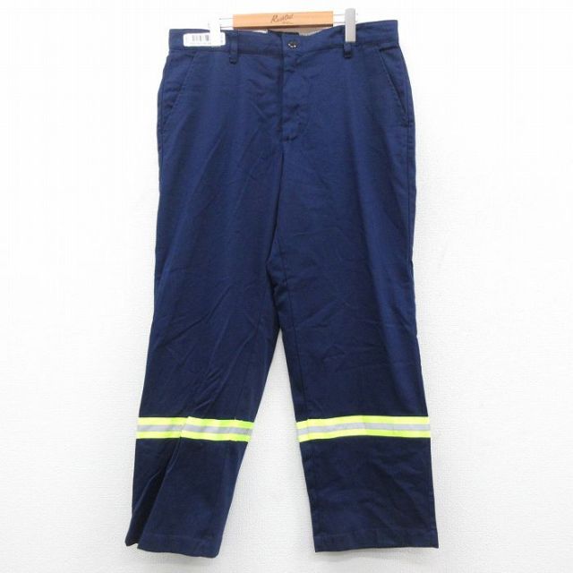 W36★古着 レッドキャップ ワーク パンツ メンズ リフレクター コットン 紺 ネイビー 25oct03 中古 ボトムス ロング