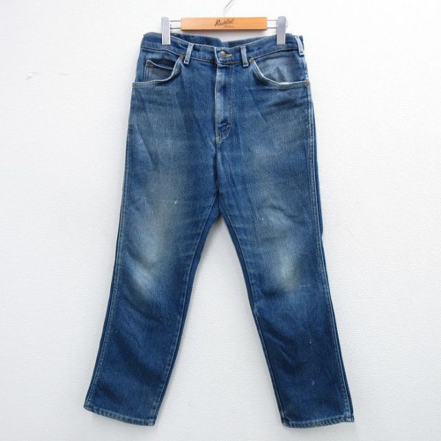 W34★古着 リー Lee ジーンズ メンズ 80年代 80s ヒゲ USA製 紺 ネイビー デニム 【spe】 25oct04 中古 ボトムス ジーパン Gパン ロング パンツ