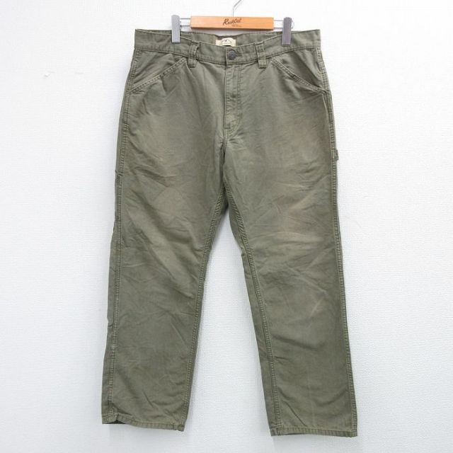 W36★古着 ペインター パンツ メンズ ダック地 コットン 濃緑 グリーン 25oct04 中古 ボトムス ロング