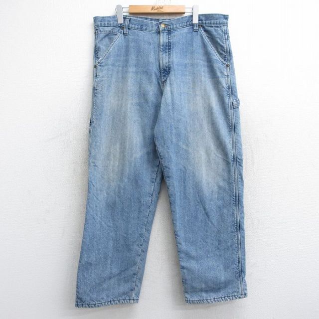 W38★古着 ラングラー Wrangler ペインター パンツ メンズ 薄紺 ネイビー デニム 内側フリース 25oct04 中古 ボトムス ロング