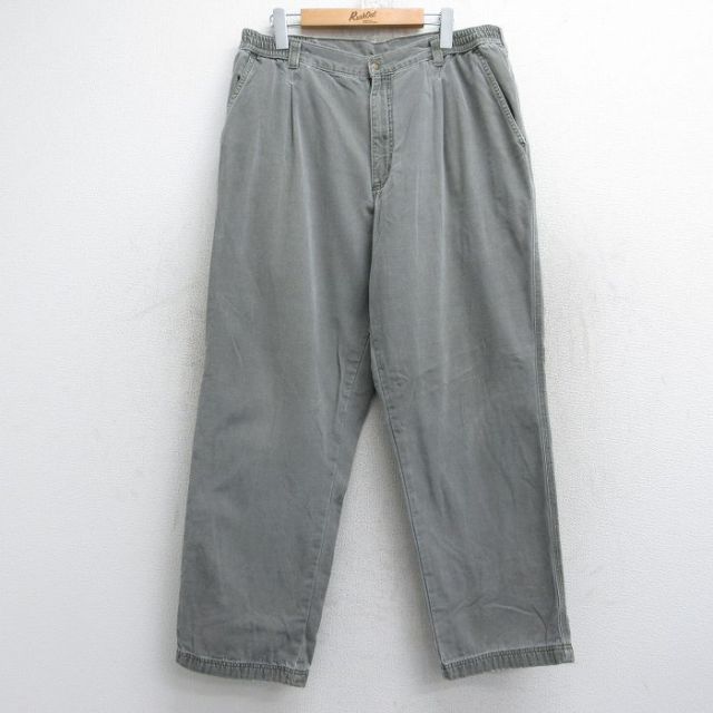 W35★古着 エルエルビーン LLBEAN パンツ メンズ 80年代 80s ダック地 コットン グレー 内側フランネル 25oct04 中古 ボトムス ロング