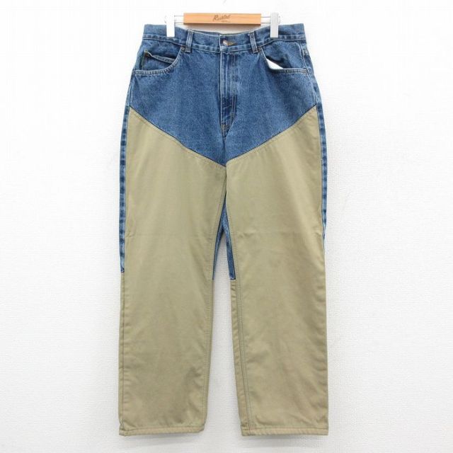 W34★古着 カベラス ハンティング パンツ メンズ 00年代 00s ダブルニー ツートンカラー コットン 紺 ネイビー デニム他 25oct14 中古 ボトムス ロング