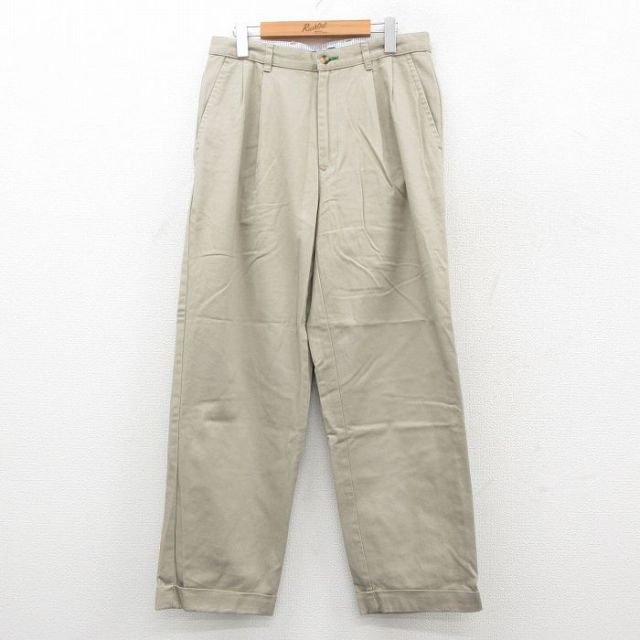 W32★古着 トミーヒルフィガー TOMMY HILFIGER ブランド パンツ メンズ コットン ベージュ カーキ 25oct14 中古 ボトムス ロング