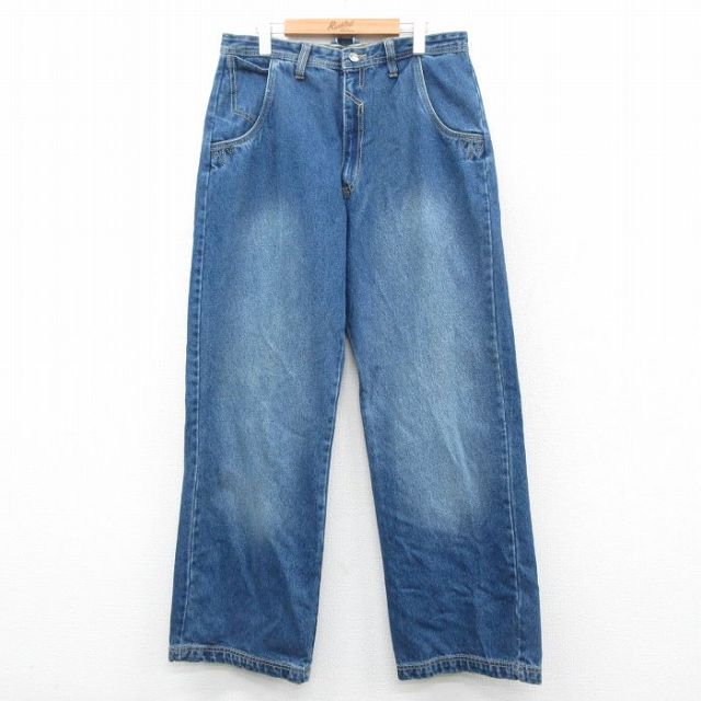 W34★古着 ジーンズ メンズ 紺 ネイビー デニム 25oct16 中古 ボトムス ジーパン Gパン ロング パンツ