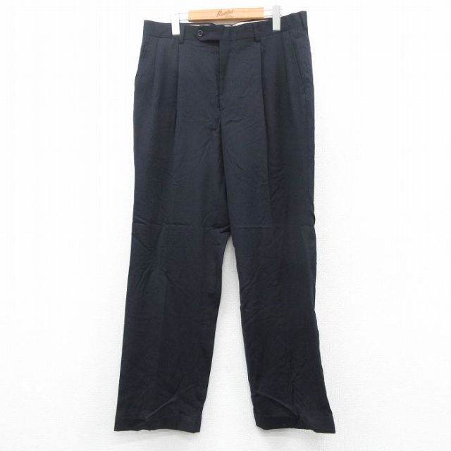 W35★古着 スラックス パンツ メンズ 90年代 90s ウール 黒 ブラック 25oct17 中古 ボトムス ロング