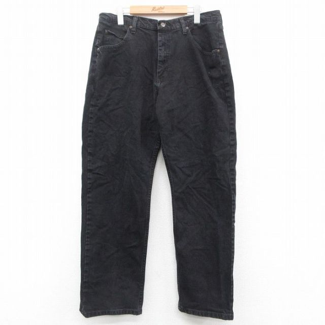 W34★古着 ラングラー Wrangler ジーンズ メンズ 黒 ブラック 25oct17 中古 ボトムス ジーパン Gパン ロング パンツ
