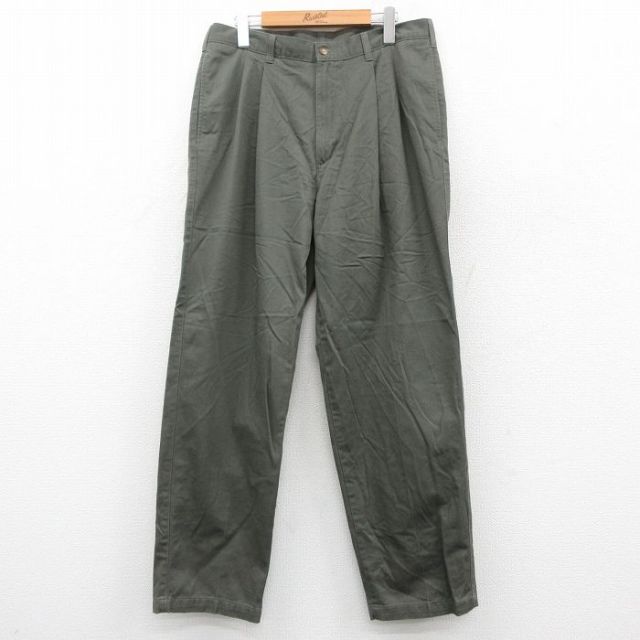 W31★古着 パンツ メンズ コットン 濃緑 グリーン 25oct18 中古 ボトムス ロング