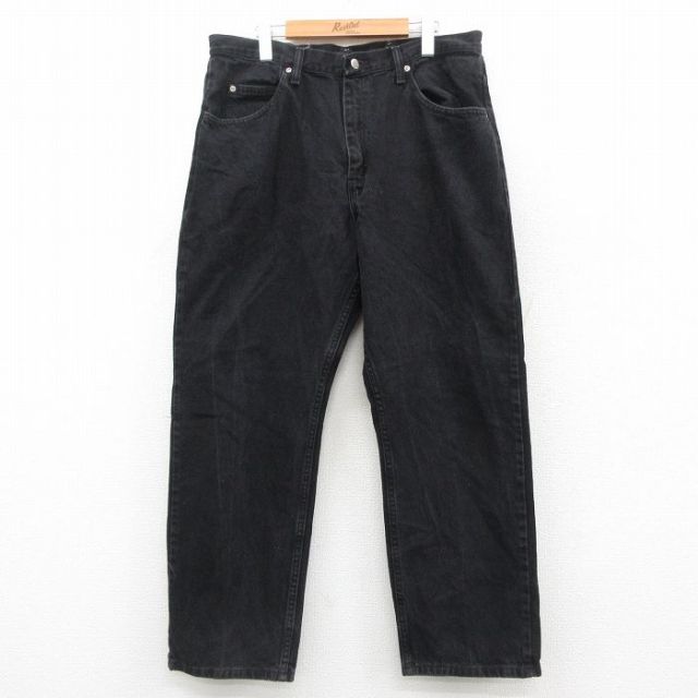 W35★古着 ラングラー Wrangler ジーンズ メンズ コットン 黒 ブラック デニム 25oct18 中古 ボトムス ジーパン Gパン ロング パンツ