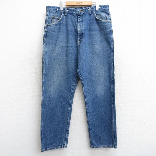 W36★古着 ラングラー Wrangler ジーンズ メンズ ヒゲ 紺 ネイビー デニム 25oct18 中古 ボトムス ジーパン Gパン ロング パンツ