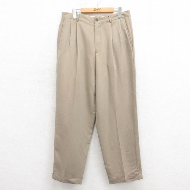 【20%OFF】W33★古着 パンツ メンズ ヘリンボーン ベージュ カーキ 25oct18 中古 ボトムス ロング