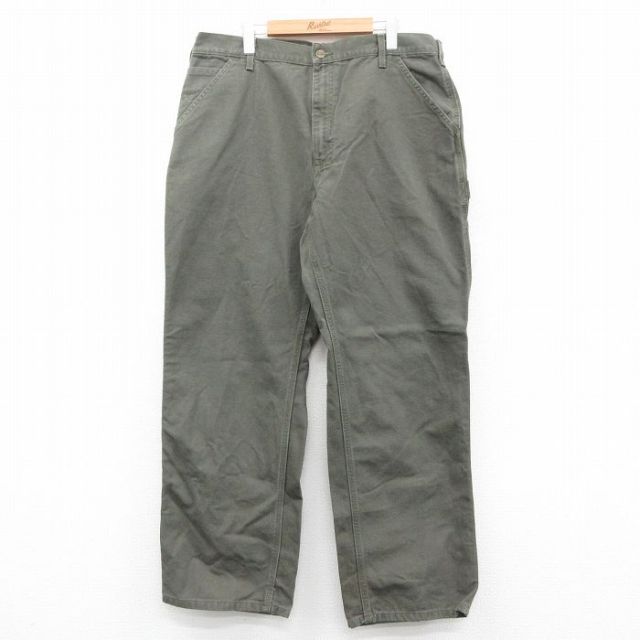 W38★古着 カーハート Carhartt ペインター パンツ メンズ ワンポイントロゴ ダック地 コットン 濃緑 グリーン 【spe】 25oct22 中古 ボトムス ロング
