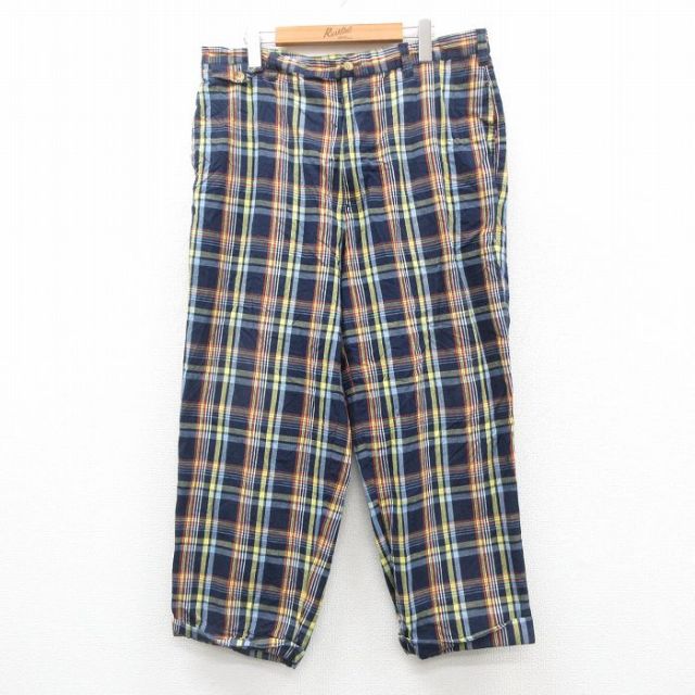 W34★古着 トミーヒルフィガー TOMMY HILFIGER ブランド パンツ メンズ 90年代 90s コットン 紺他 ネイビー チェック 25oct23 中古 ボトムス ロング