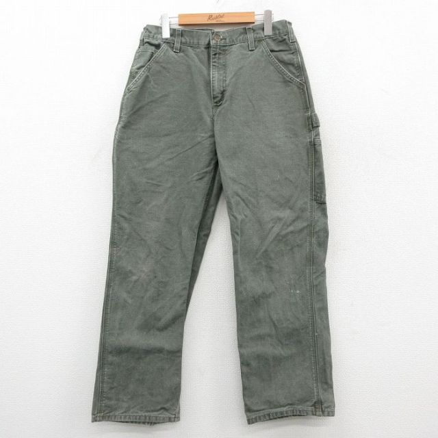 W31★古着 カーハート Carhartt ペインター パンツ メンズ ワンポイントロゴ ダック地 コットン 濃緑 グリーン 【spe】 25oct23 中古 ボトムス ロング