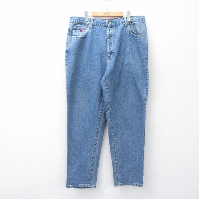 W40★古着 トミーヒルフィガー TOMMY HILFIGER ブランド ジーンズ メンズ 90年代 90s 大きいサイズ コットン 紺 ネイビー デニム 【spe】 25oct27 中古 ボトムス ジーパン Gパン ロング パンツ