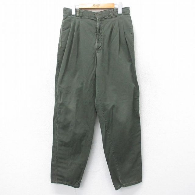 W31★古着 ビューグルボーイ パンツ メンズ 80年代 80s テーパード コットン 濃緑 グリーン 25oct27 中古 ボトムス ロング