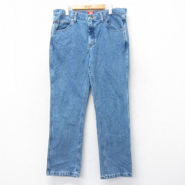 W37★古着 ラングラー Wrangler ジーンズ メンズ コットン 紺 ネイビー デニム 25oct27 中古 ボトムス ジーパン Gパン ロング パンツ