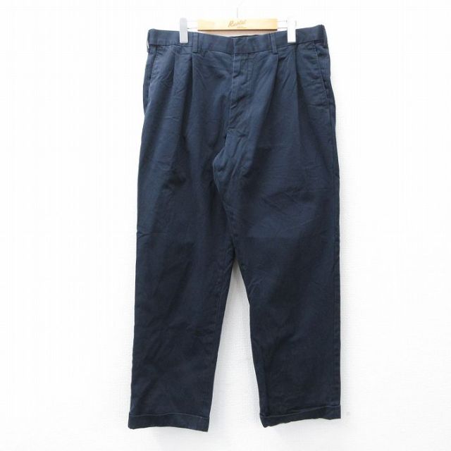 W36★古着 ランズエンド パンツ メンズ コットン 濃紺 ネイビー 25oct27 中古 ボトムス ロング