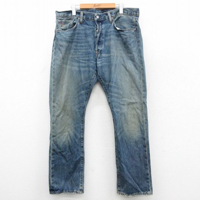 W38★古着 ラルフローレン Ralph Lauren ブランド ジーンズ メンズ ヒゲ コットン 紺 ネイビー デニム 25oct29 中古 ボトムス ジーパン Gパン ロング パンツ