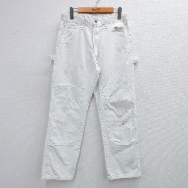 W29★古着 ディッキーズ Dickies ペインター パンツ メンズ ダブルニー コットン 白 ホワイト 25oct30 中古 ボトムス ロング