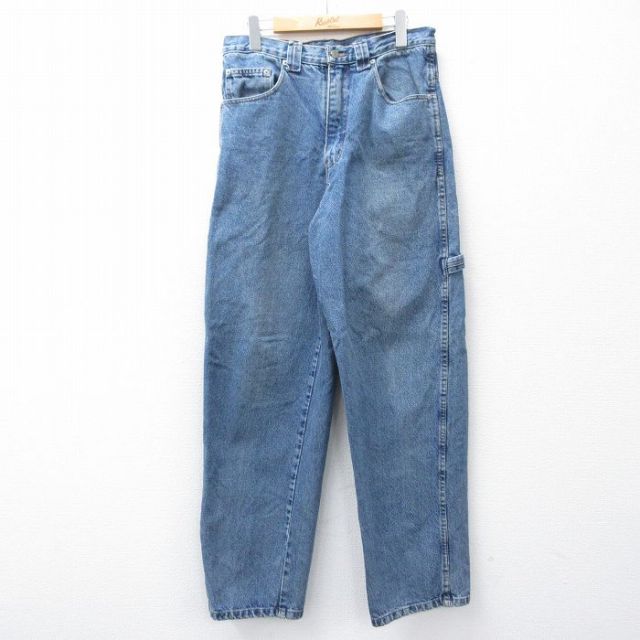 W32★古着 ゲス GUESS ペインター パンツ メンズ 90年代 90s コットン USA製 紺 ネイビー デニム 【spe】 25oct30 中古 ボトムス ロング