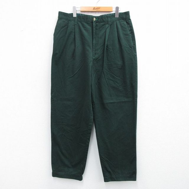 W36★古着 トミーヒルフィガー TOMMY HILFIGER ブランド パンツ メンズ コットン 緑 グリーン 25oct31 中古 ボトムス ロング