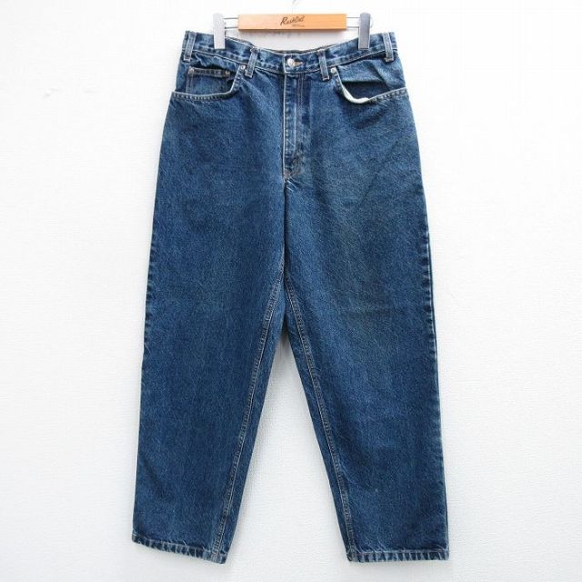W33★古着 FADED GLORY ジーンズ メンズ テーパード コットン 濃紺 ネイビー デニム 25oct31 中古 ボトムス ジーパン Gパン ロング パンツ