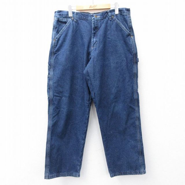 W34★古着 ラングラー Wrangler ペインター パンツ メンズ 紺 ネイビー デニム 内側フリース 25oct31 中古 ボトムス ロング