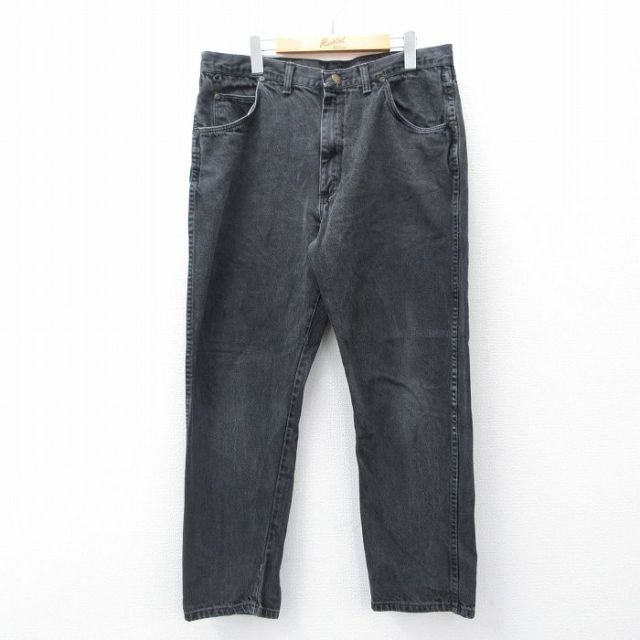 W37★古着 ラングラー Wrangler ジーンズ メンズ 90年代 90s 黒 ブラック デニム 25oct31 中古 ボトムス ジーパン Gパン ロング パンツ