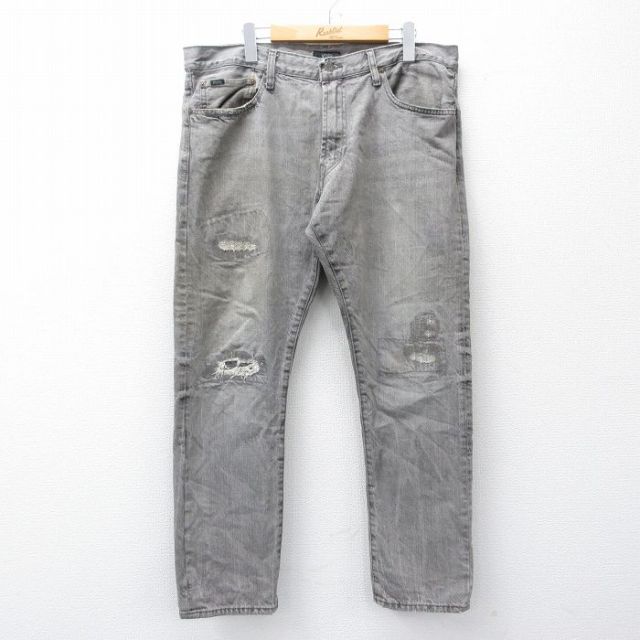 W37★古着 ラルフローレン Ralph Lauren ブランド ジーンズ メンズ コットン グレー デニム 25oct31 中古 ボトムス ジーパン Gパン ロング パンツ