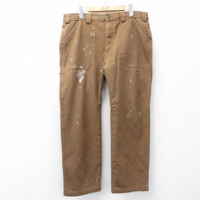 W35★古着 ベイカー パンツ メンズ 茶 ブラウン 内側フリース 25oct31 中古 ボトムス ロング