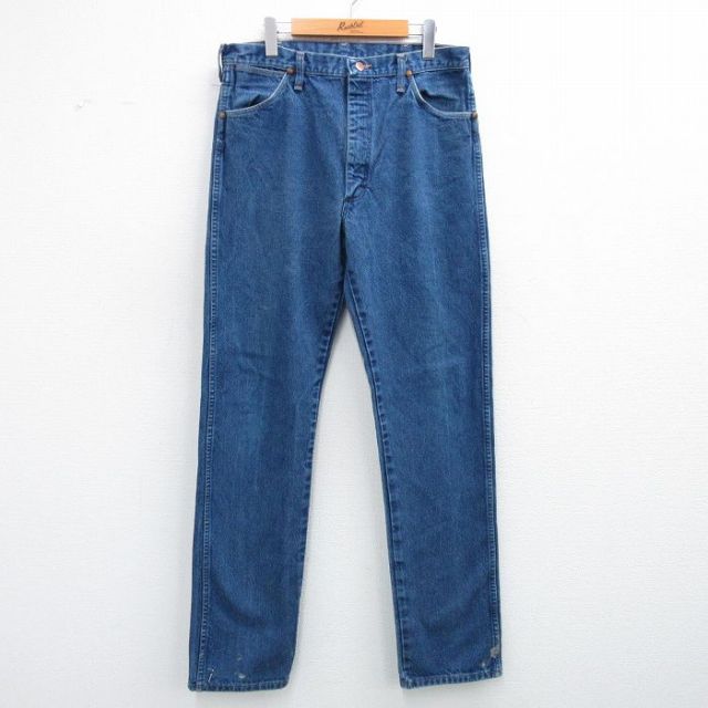 W34★古着 ラングラー Wrangler ジーンズ メンズ 80年代 80s コットン USA製 紺 ネイビー デニム 25nov04 中古 ボトムス ジーパン Gパン ロング パンツ