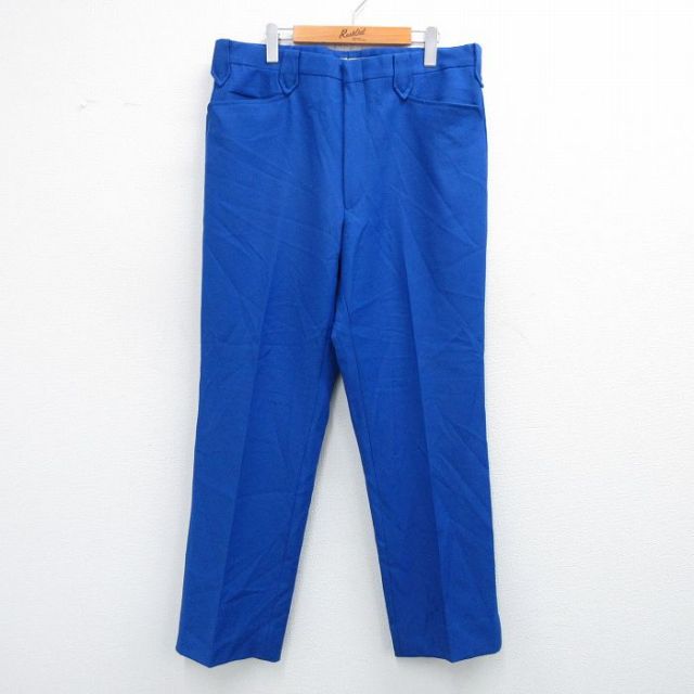 W37★古着 スラックス パンツ メンズ 80年代 80s USA製 タロン 青 ブルー 25nov04 中古 ボトムス ロング