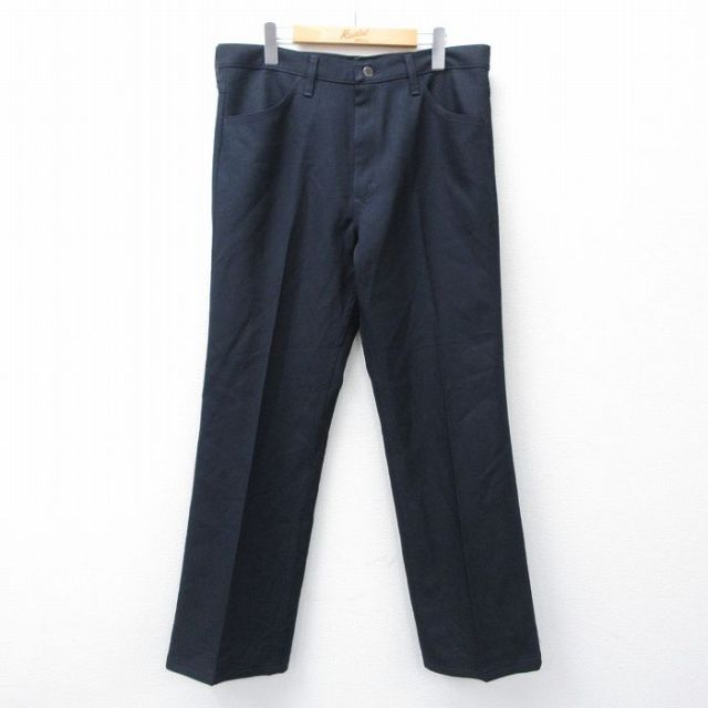W34★古着 ラングラー Wrangler ランチャー パンツ メンズ 90年代 90s 濃紺 ネイビー 25nov04 中古 ボトムス ロング
