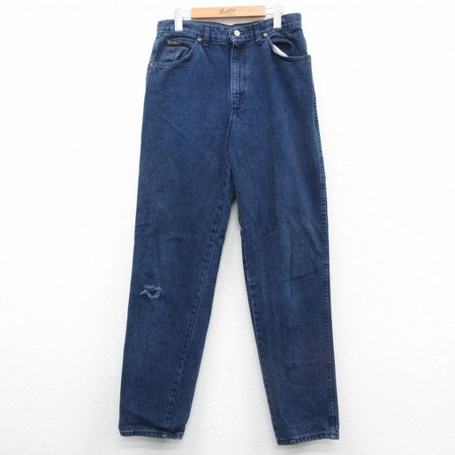 W32★古着 ジーンズ メンズ 90年代 90s コットン USA製 紺 ネイビー デニム 25nov05 中古 ボトムス ジーパン Gパン ロング パンツ