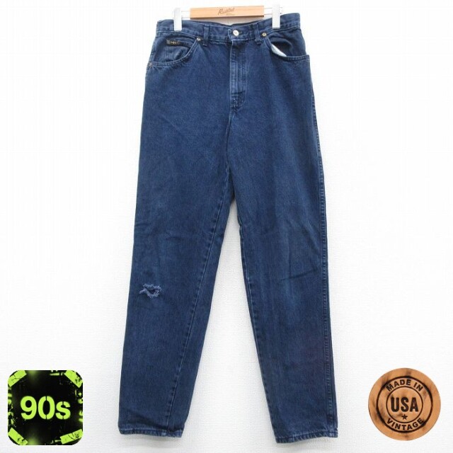 W32★古着 ジーンズ メンズ 90年代 90s コットン USA製 紺 ネイビー デニム 25nov05 中古 ボトムス ジーパン Gパン ロング パンツ