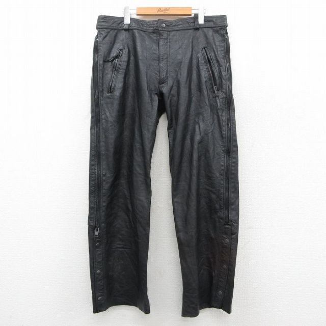 【20%OFF】W36★古着 レザー パンツ メンズ 黒 ブラック 25nov05 中古 ボトムス ロング