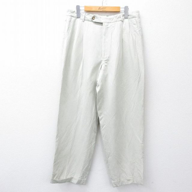 W34★古着 パンツ メンズ リネン カナダ製 ベージュ系 カーキ 25nov05 中古 ボトムス ロング