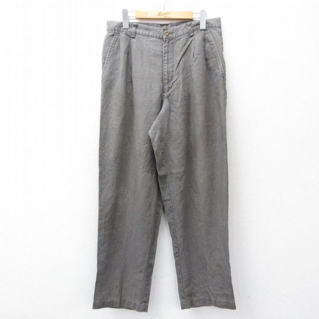 W32★古着 エディーバウアー パンツ メンズ リネン グレー系 25nov05 中古 ボトムス ロング