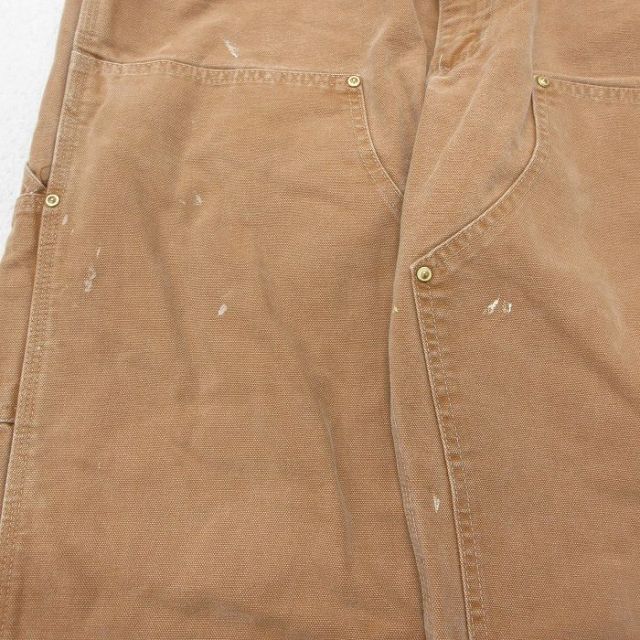 ダブルニー カーハート ワークパンツ w34 ブラウン ロゴ古着 USA製▲ Carhartt カーハート ダブルニー ダック地ワークパンツ ペインター