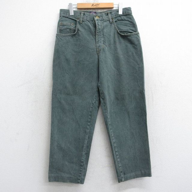 W32★古着 ジーンズ メンズ 90年代 90s テーパード コットン カナダ製 緑系 デニム 25nov19