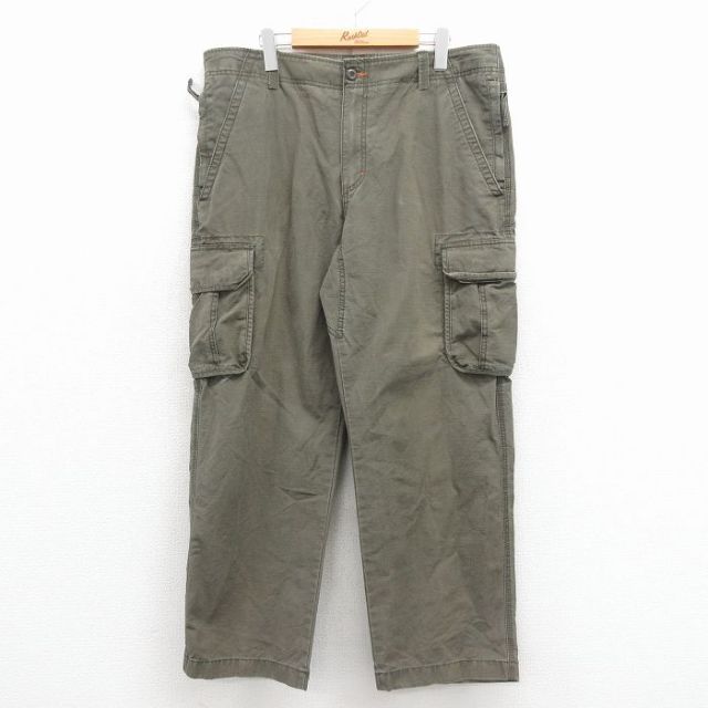 W36★古着 エルエルビーン カーゴ パンツ メンズ 00年代 00s リップストップ コットン 緑 25dec06