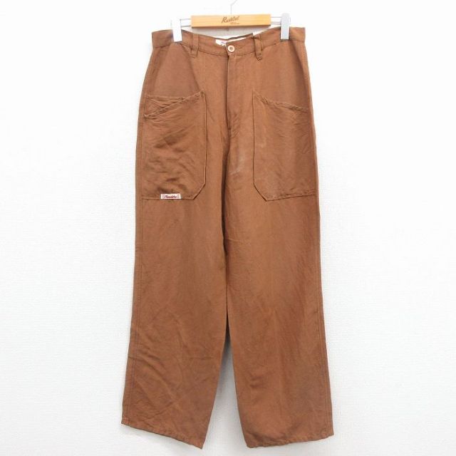 【20%OFF】W32★古着 ベイカー パンツ メンズ リネン 茶系 25dec06